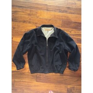 McKenzie Tribe black wool and cashmere Men's coat with 100% leather trim Size L